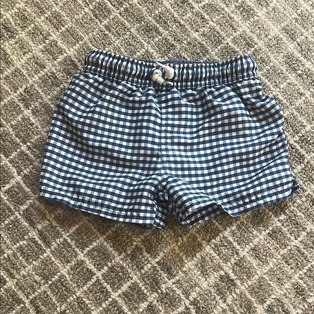 Toddler Blue Gingham Checkered Swim Trunks (2T)